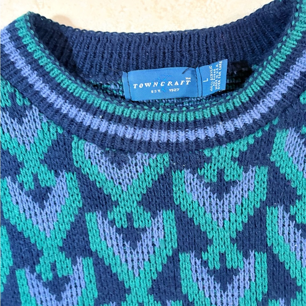 Towncraft Navy and Teal Crewneck Sweater - Picture 2 of 8
